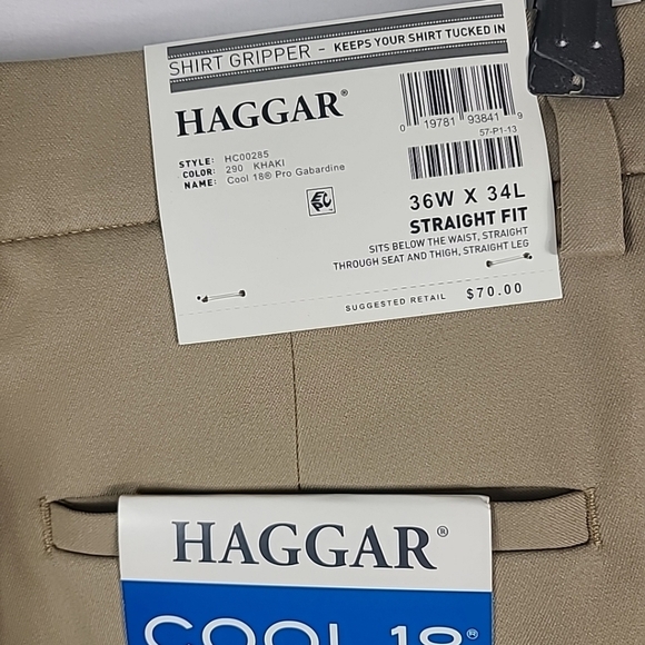 Haggar Cool 18 Pro Men’s 36 W x 34 L Tan No Iron Classic Fit Dress Pants NWT - Picture 8 of 8